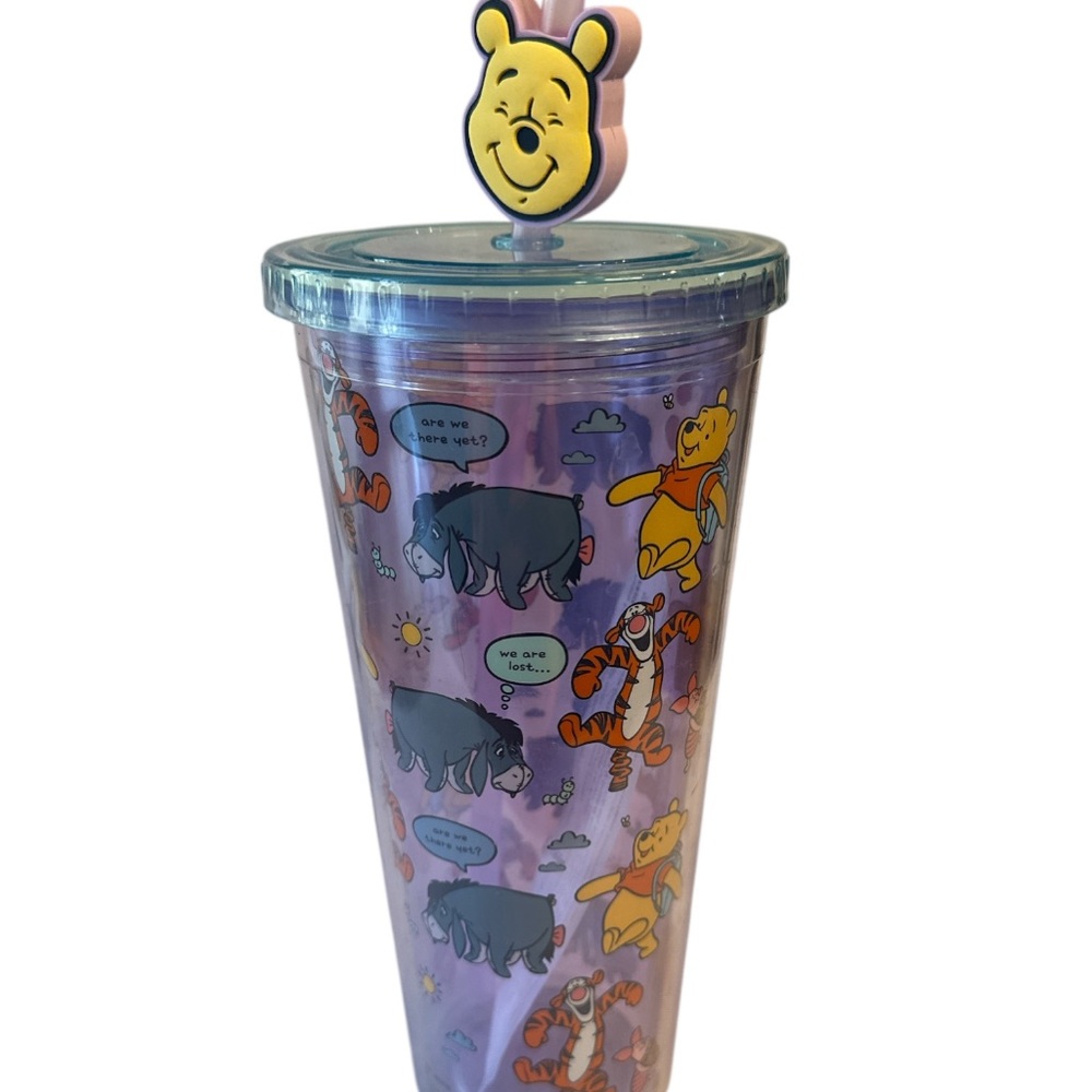 NEW Disney Light Purple Tumbler with Winnie the Pooh and Friends, Lid, Straw